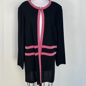 Ming Wang Black Cardigan Sweate Pink Trim Knit Top Cardigan Sweater Plus 1X EUC!